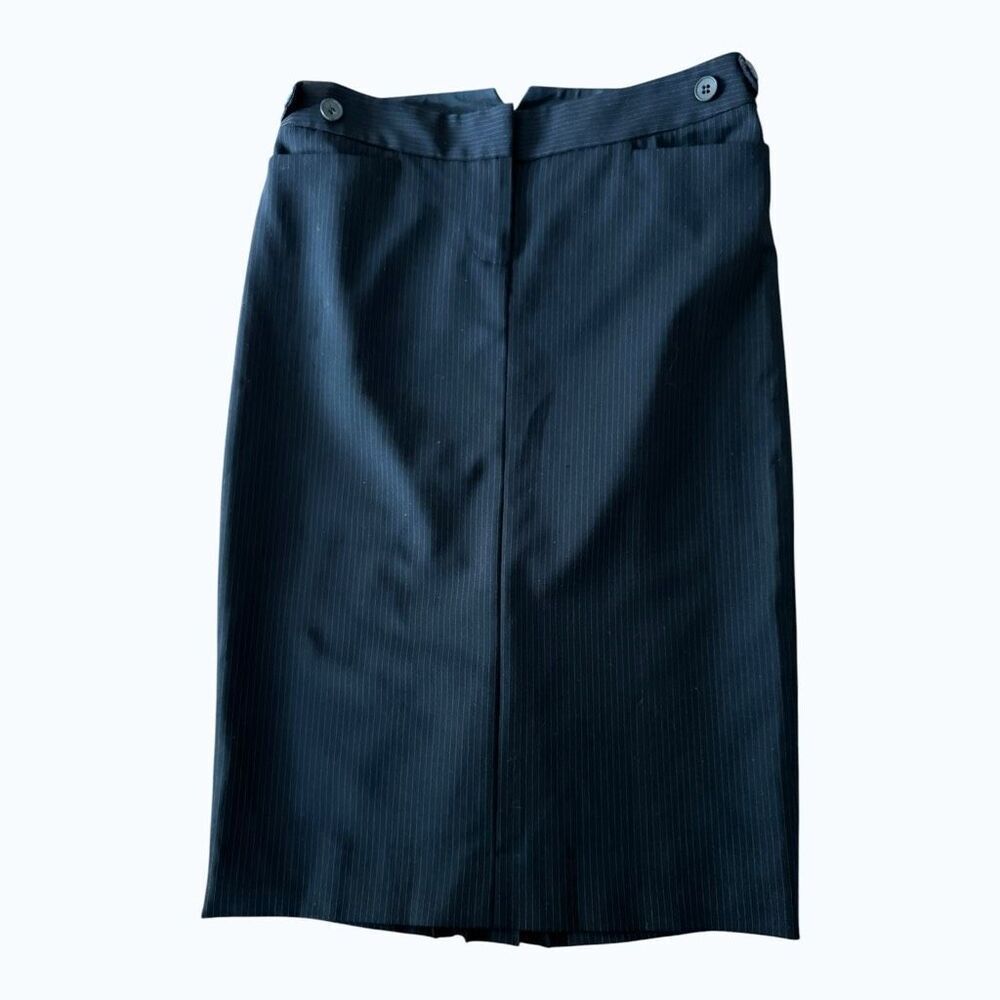 Club Monaco Pinstripe Wool Blend Pencil Skirt Navy Pleated Vent Career Sz 00